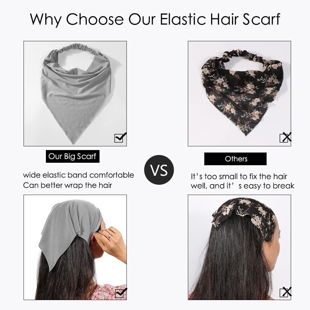 2774 6 Pack Hair Scarf Headband - Elastic Hair Kerchief Large Boho Triangle - Picture 2 of 5
